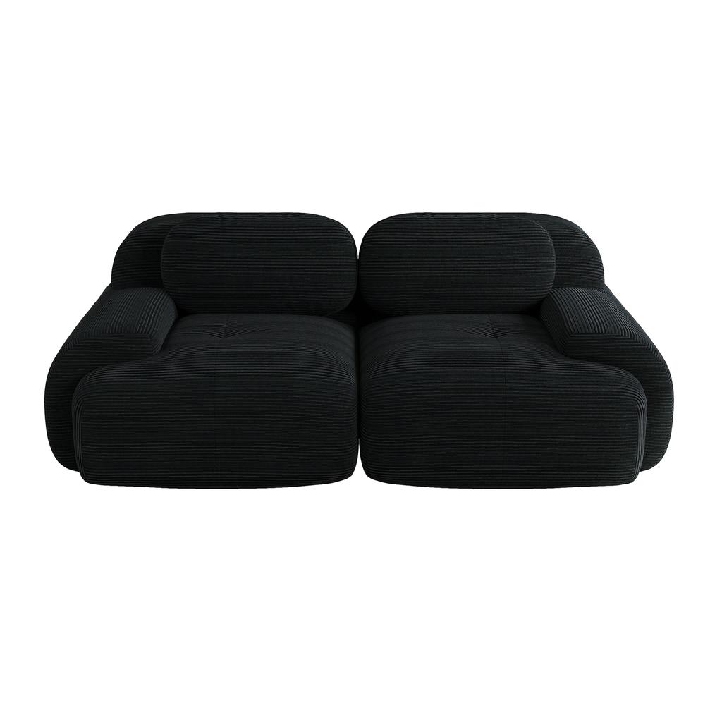 Loveseat Sofa Corduroy, Frameless, Combinable with Curved Armrests and Non-Slip Underside, High-Elastic Padding for Living Room, Bedroom, Black