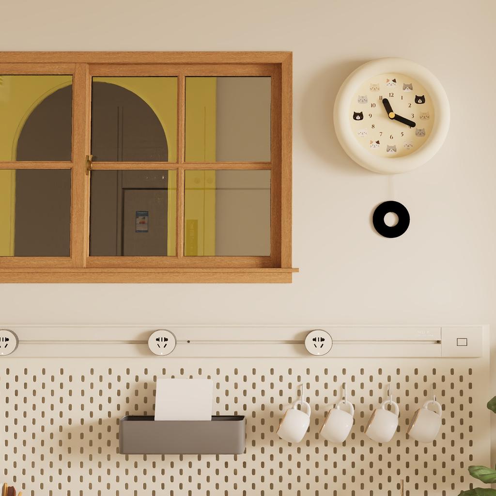 Cute Round Wall Clock with Cats Pattern Dial Silent Pendulum Clock Mute Clock for Kids Room Bedroom Living Room Home Decor Gifts
