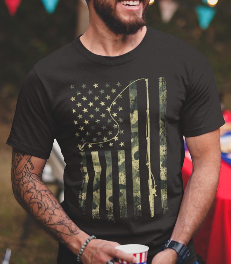 

Fishing T shirt USA Fishing Flag Military Gift For Fisherman Cool Gifts For Dad 2XL