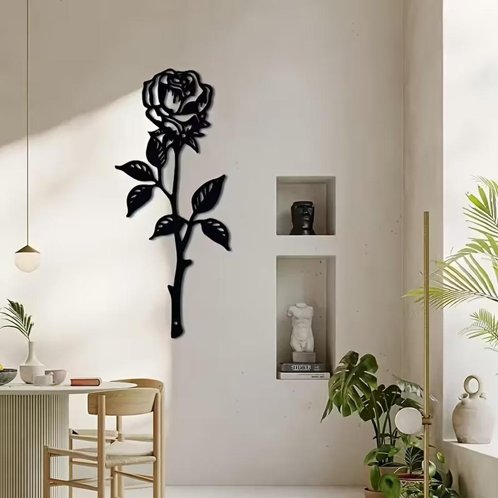 Metal Wall Art Rose Sculpture Decorative Ironwork Minimalist Modern Wall Hanging for Indoor Outdoor Use Living Room Bedroom Decor