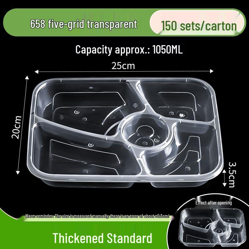 Thickened Disposable Bento Box with Five Compartments