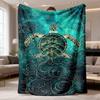 2026 New Arrival Flannel Blanket Sea Turtle Flannel Blanket UltraSoft AllSeason Throw with Turquoise Oceanic Swirls, Plush Bedspread Couch Cover for L