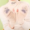 Fingerless Cat Paw Gloves Warm Fleece Touch Screen Gloves New Flip Knit Mittens  Women Girls