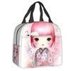 Custom Japanese Girl Sakura Kokeshi Doll Lunch Bag Men Women Warm Cooler Insulated Lunch Box for Kids School Children