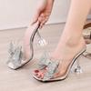 Mode Luxus Kristall Schleife High Heel Hausschuhe Damenmode Transparentes PVC Dünner Absatz Pantoletten Sexy Offene Zehen Bankett Kleiderschuhe