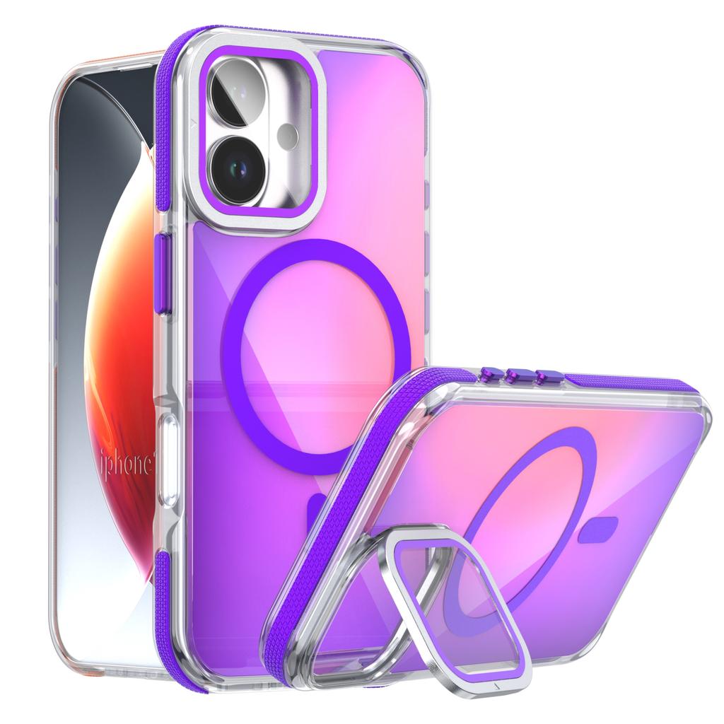 For iPhone 17 Magnetic Case TPU Acrylic Phone Back Cover with Lens Film and Kickstand