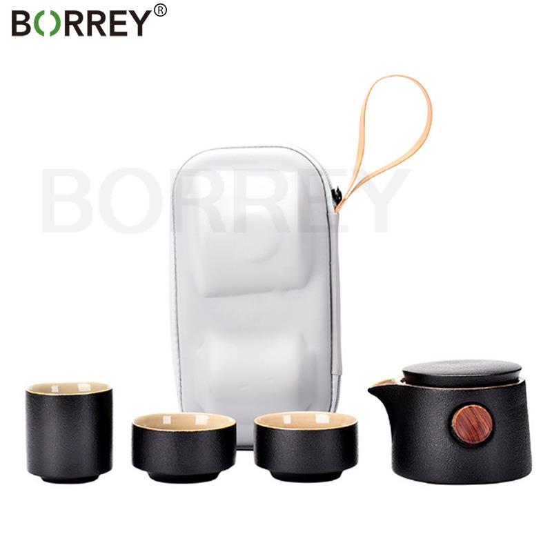 

Керамический чайник BORREY и чашка, портативный дорожный чайный сервиз, керамическая посуда Gaiwan Dehua, традиционный китайский чайный сервиз кунг-фу, простой чайник