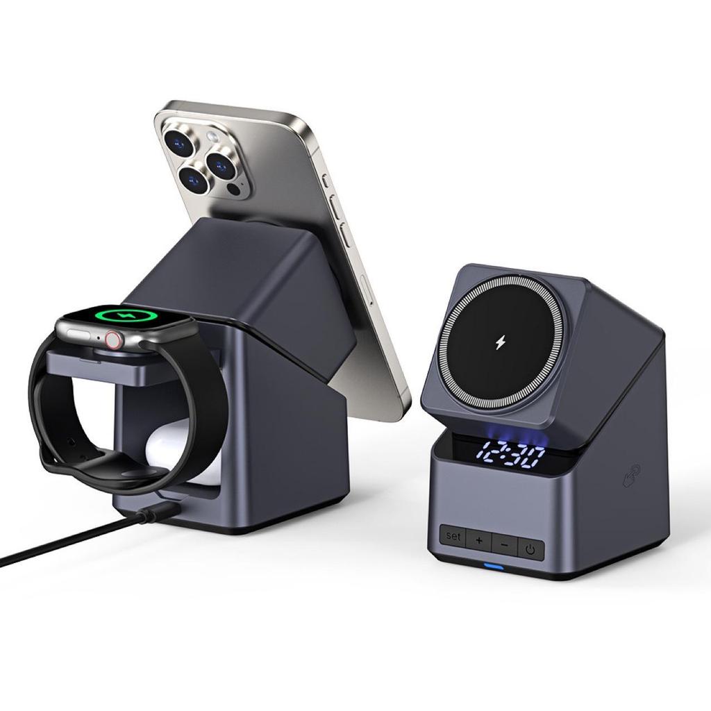 Magnetic 4-in-1 Wireless Charger with Auto-Rotate for Apple Devices, 15W Base