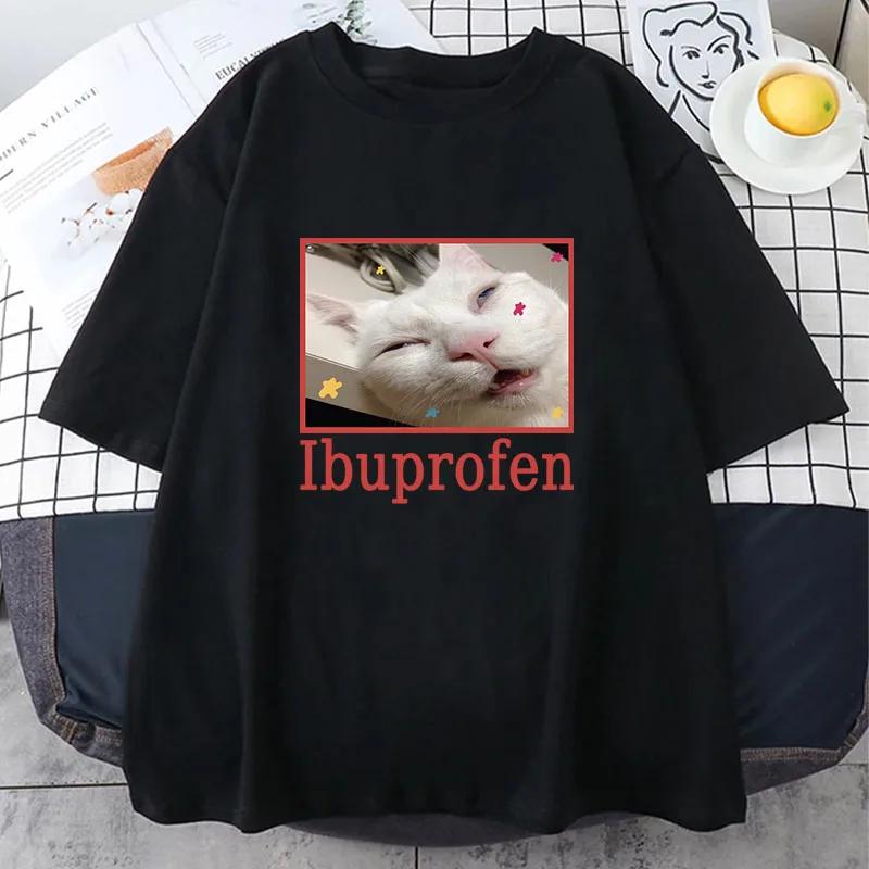 

Ibuprofen Cat Meme Men s T-shirt Funny Cat Graphic Tee Cute Cat Lover 100% Cotton Short Sleeve Casual Funny Unisex Oversized Top S