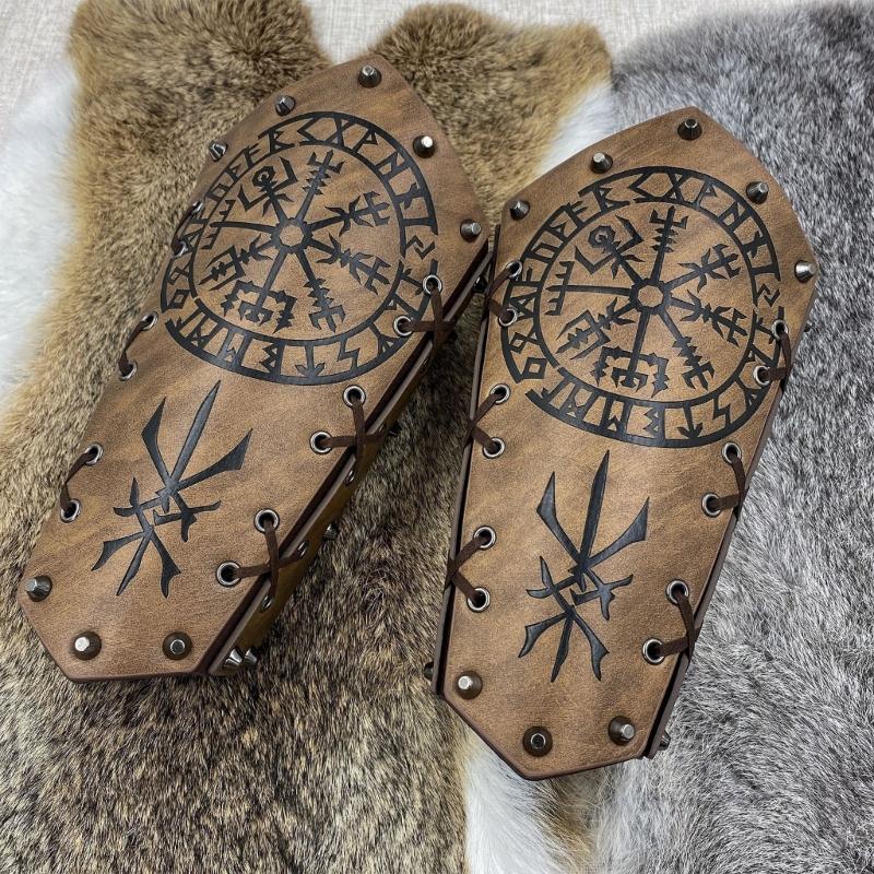 Medieval Wristband Men Cosplay Totems Embossed Bracer Gauntlet for Men Cosplay PU Wristband for Photoshoots and Stage