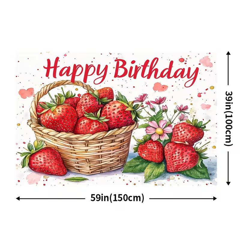 2D Watercolor Strawberry Happy Birthday Background