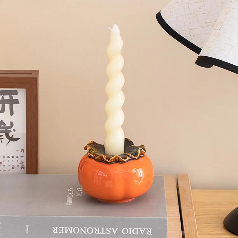 Fruit Ceramic Candle Holder Desktop Apple Persimmon Candle Holder Decoration Candle Container Candlelight Dinner Romantic Decor