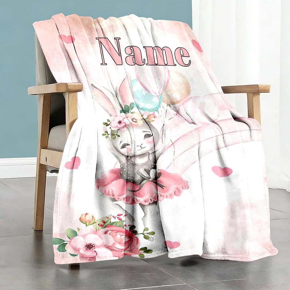 Bunny Customize Your Name Blanket Cozy Customizable Blanket Ultra-Soft Throw For Living Room Picnics Bedding Office Four Seasons Multipurpose