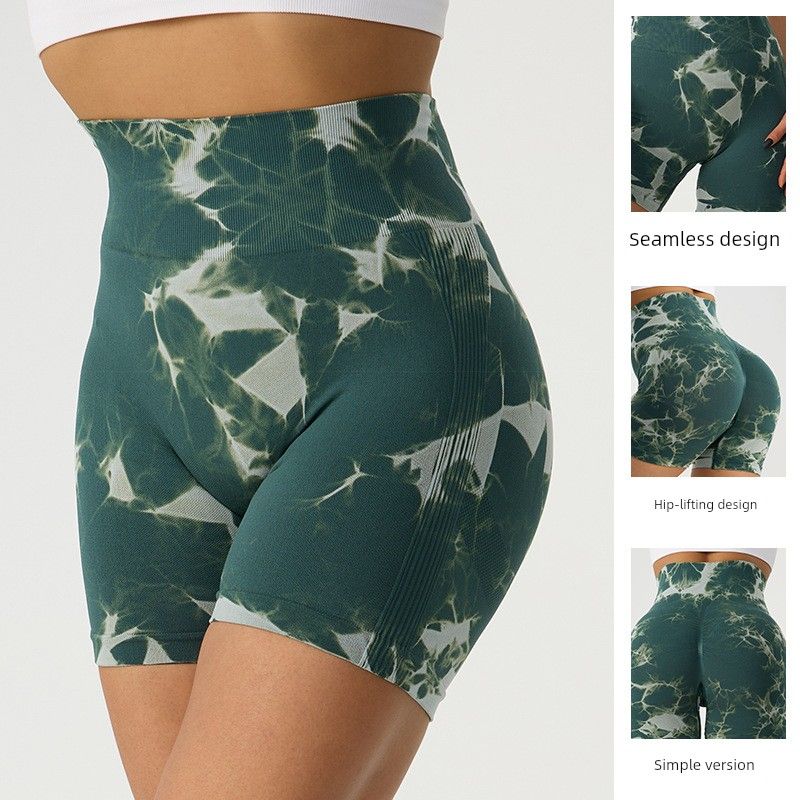 Mode d'été Nouveau Pantalon de Fitness Cravate Flottante Taille Haute Short Court Entraînement Lifting des Fesses Sport Course Tie Dye Pantalon de Yoga