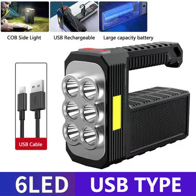Outdoor Camping Searchlight 8LED Bulbs Solar Charging Handheld Flashlight USB Charge Portable Lamp 4 Bright Lighting Modes