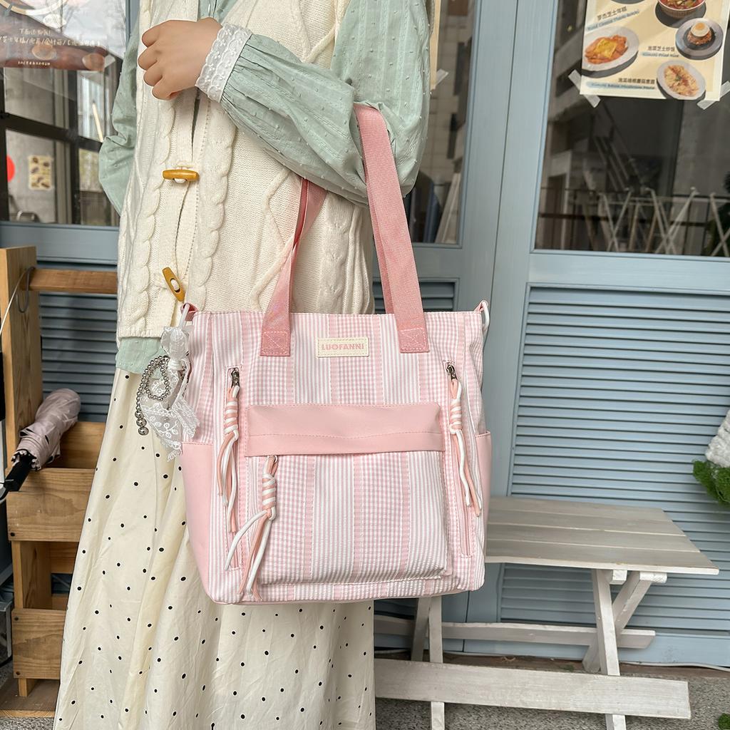 Schoolbag Female Japanese ins Small Fresh Junior High School High School Striped Backpack Light Casual College Student Backpack