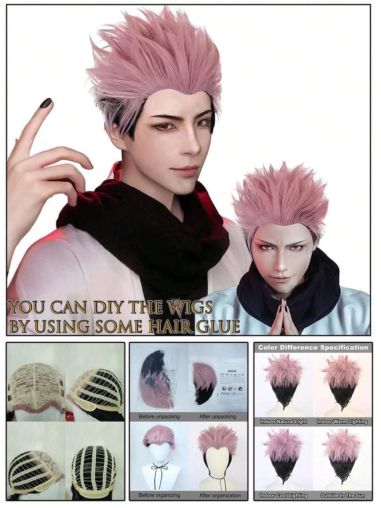 Synthetic Universal Anime Cosplay Wigs, Heat Resistant Wigs, Spiky Layered Short Straight Hair Wigs for Party Halloween Wig