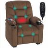 Electric Reclining Relax Chair With Lumbar Heat Vibration Massage Silent Motor Memory Function USB Pockets Brown