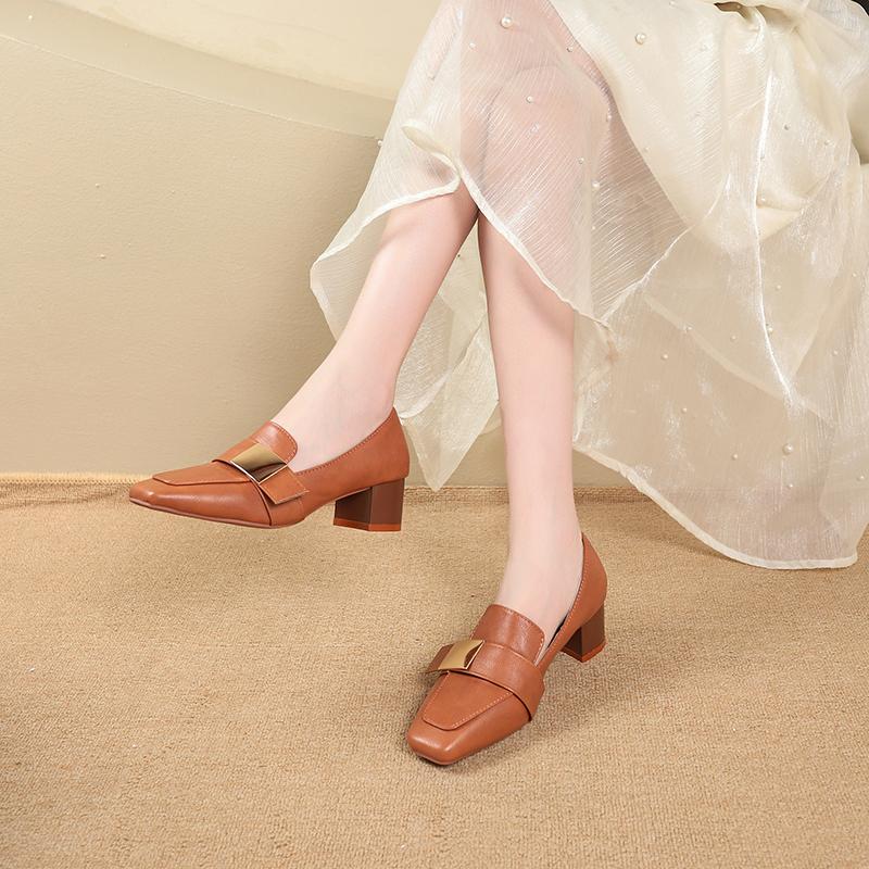 Fashion Square Toe Single Shoes Women Fall 2025 New Mid-High Heels Block Heel Fashion Loafers
