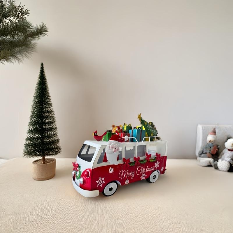 1pc Metal Christmas Bus Desktop Decoration Kids Toy Gift Vintage Craft Miniature Vehicle Xmas Table Home Decor Presents Kids