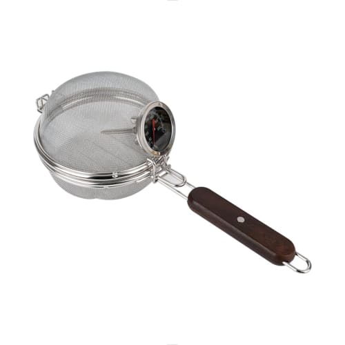 Stainless Steel Hand Roaster with Wooden Handle, Round, 14cm Diameter, Suitable for Home Use (includes Cooking Thermometer)