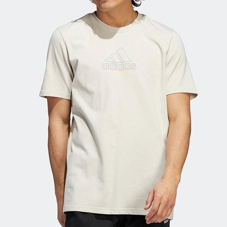 Adidas Letter Logo Print Casual Sports Short Sleeve T-shirt Men Tops Beige IB9425