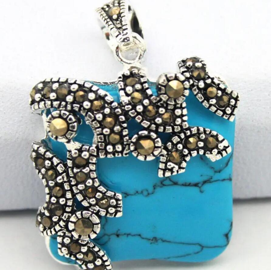 

MARCASITE INLAY NATURAL Бирюзовый кулон 20X20 мм