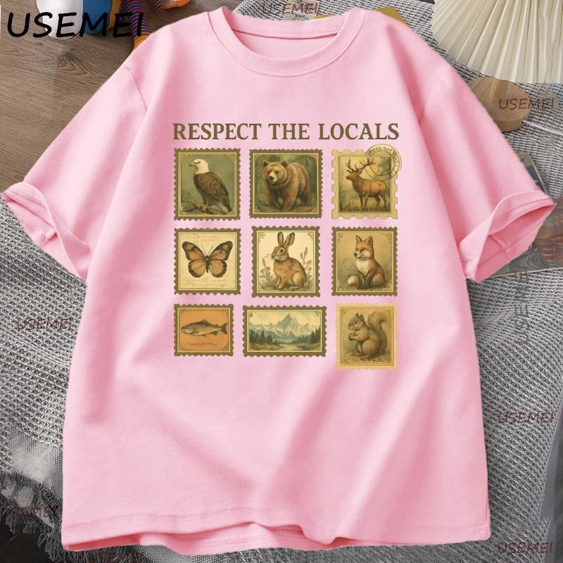 Respect The Local Wildlife TShirt Unisex Women Gift for Nature Lover T Shirt Animal Vintage Postage Tshirt Streetwear Male Tops