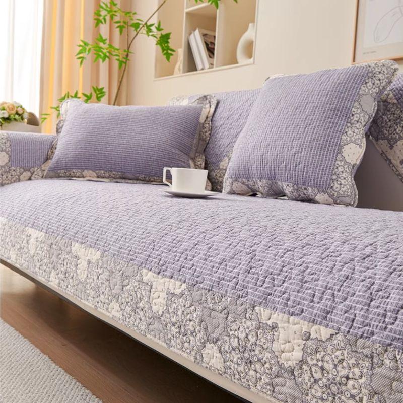 

Pure Cotton Sofa Cushion All Year Round Neutral Non Slip Nordic Simple Modern Quilted Cotton Art Pastoral Wood Sofa Cover Towel Cyan tenderness 45*45cm pillow case