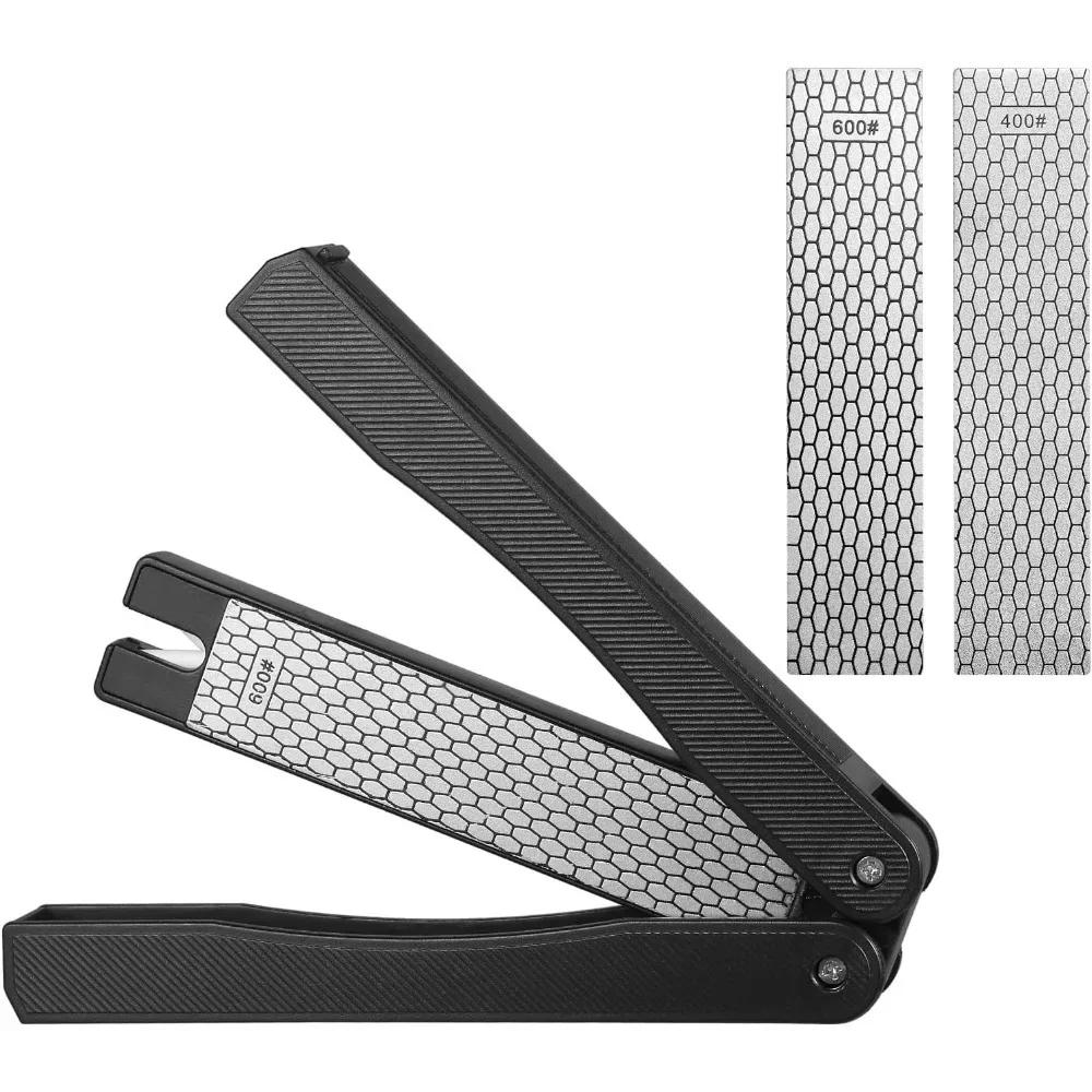 Handheld Double Sided Sharpener 400/600 Grit Foldable Knife Sharpening Stone for Kitchen Outdoor Hiking Camping Portable