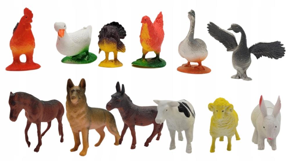 Zwierzęta Domowe Figurki 12 Sztuk Farma Koń, Pies, Gęś, Krowa, Kura, Kaczka