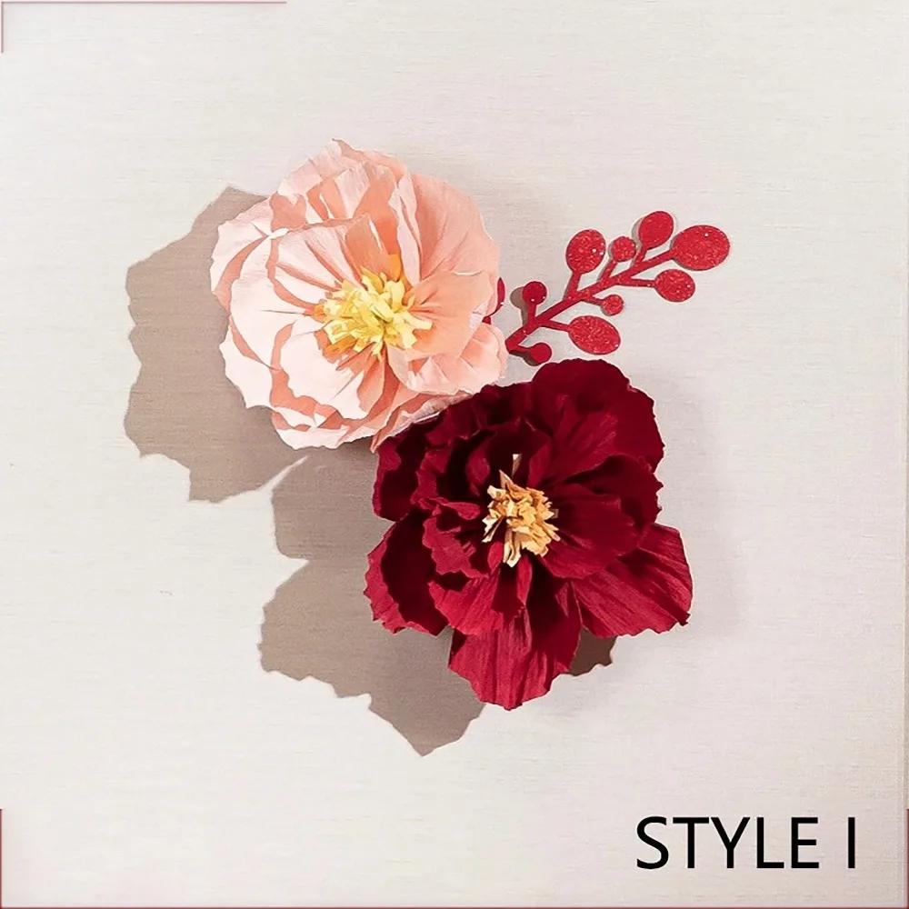 Festive Artificial Paper Wedding Decoration DIY Handmade Paper Wall Art Decor Crepe Paper Flowers Stereo Pleated Flower