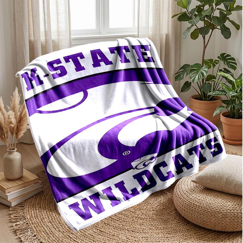 Koc flanelowo-polarowy w stylu sportowym Kansas State Wildcats, przytulny i ciepły koc narzutowy na sofę, łóżko, do podróży, do użytku przez cały rok