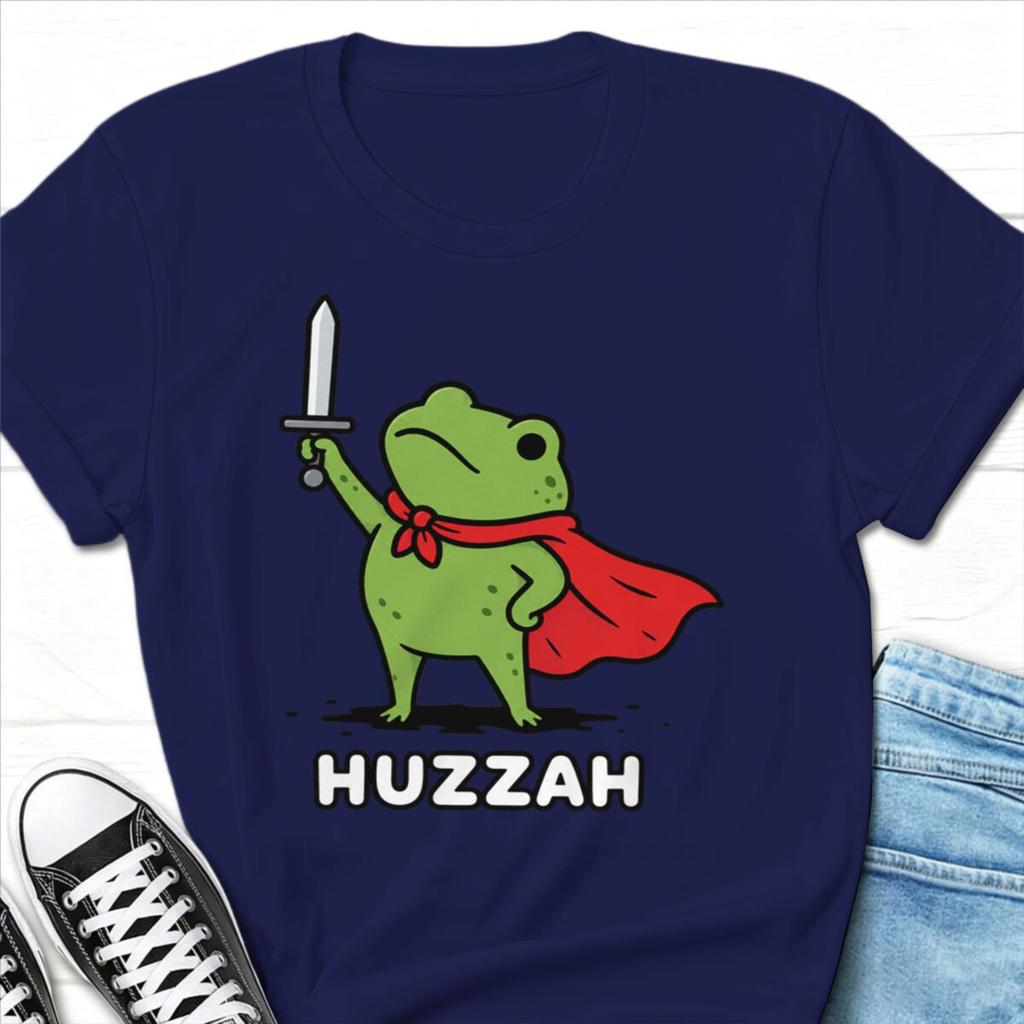 Vintage Huzzah Frog Cartoon Print T Shirts Unisex Unisex Short Sleeve Streetwear Funny Animal Frog Anime Retro Tshirt