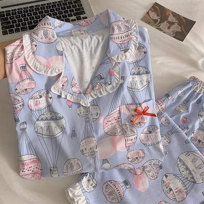 Pijama de algodón con imitación de globo aerostático pequeño y fresco, conjunto de ropa de estar para mujer de primavera y otoño con mangas largas