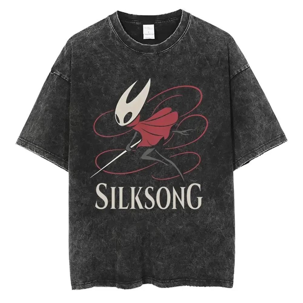 Hot Game Hollow Knight Graphic Print Tshirt Men Women Loose Casual Oversized Washed Vintage Cotton Tee Harajuku Streetwear Tops
