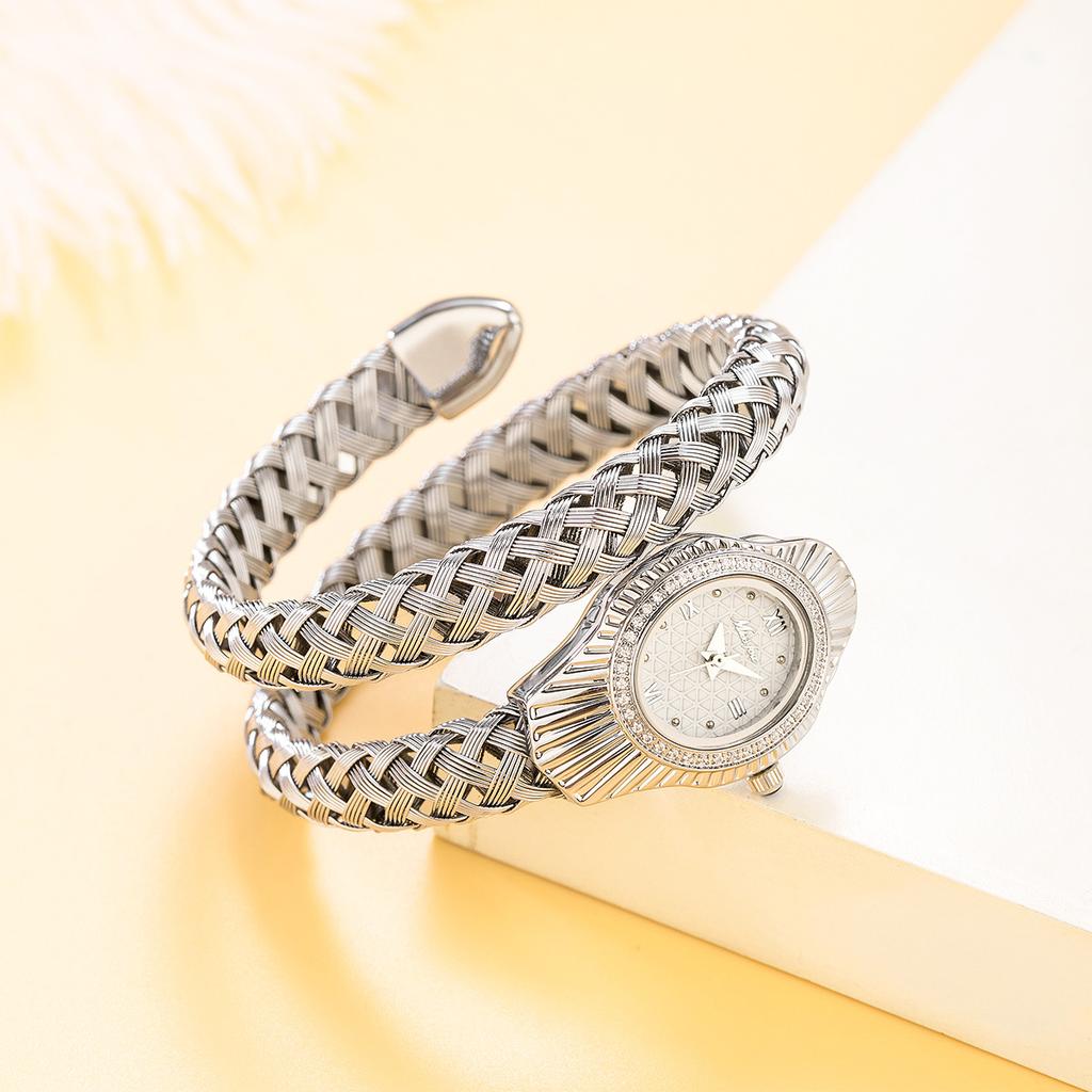 Fashion Women Snake Shape Quartz Watches Weave Design Steel Strap Luxury Rhinestone Dial Wristwatch Girls Clock Reloj Mujer