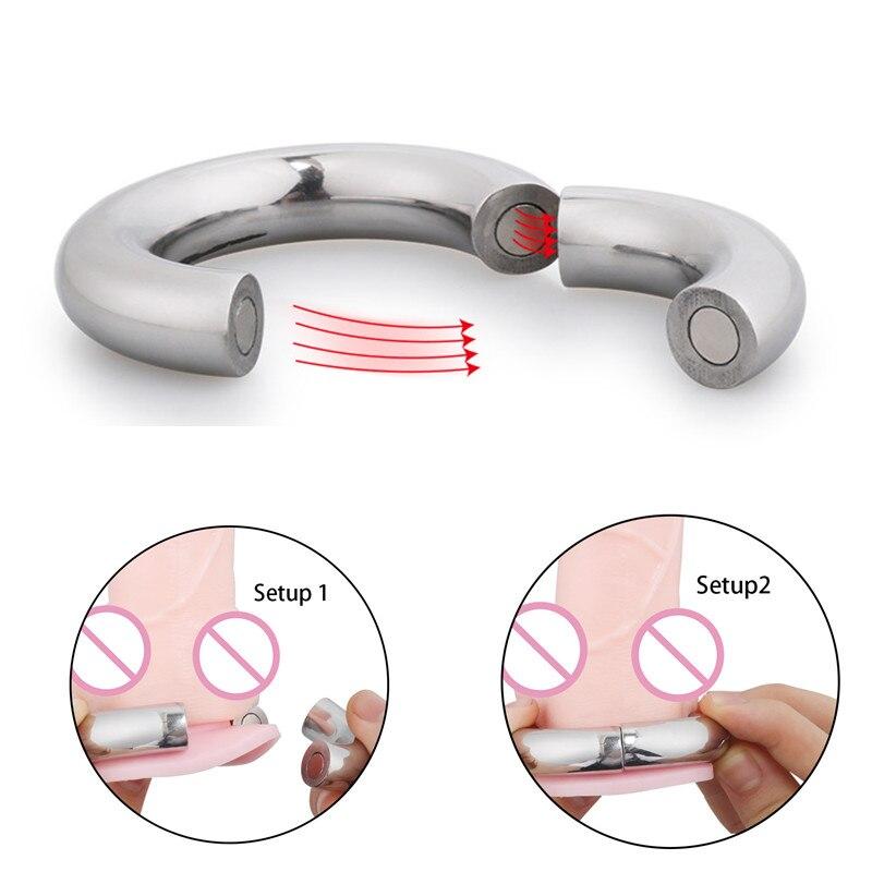 304 Stainless Steel Heavy Duty Male Magnetic Ball Scrotum Stretcher Penis Lock Ring BDSM Sex Toy for Man