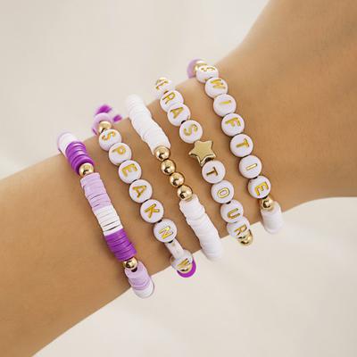 5 st/set Singer Lover Elastiskt armband Brevtryck Polymer Clay Beads Armband Summer Beach Bohemian Layering Friendship Armband