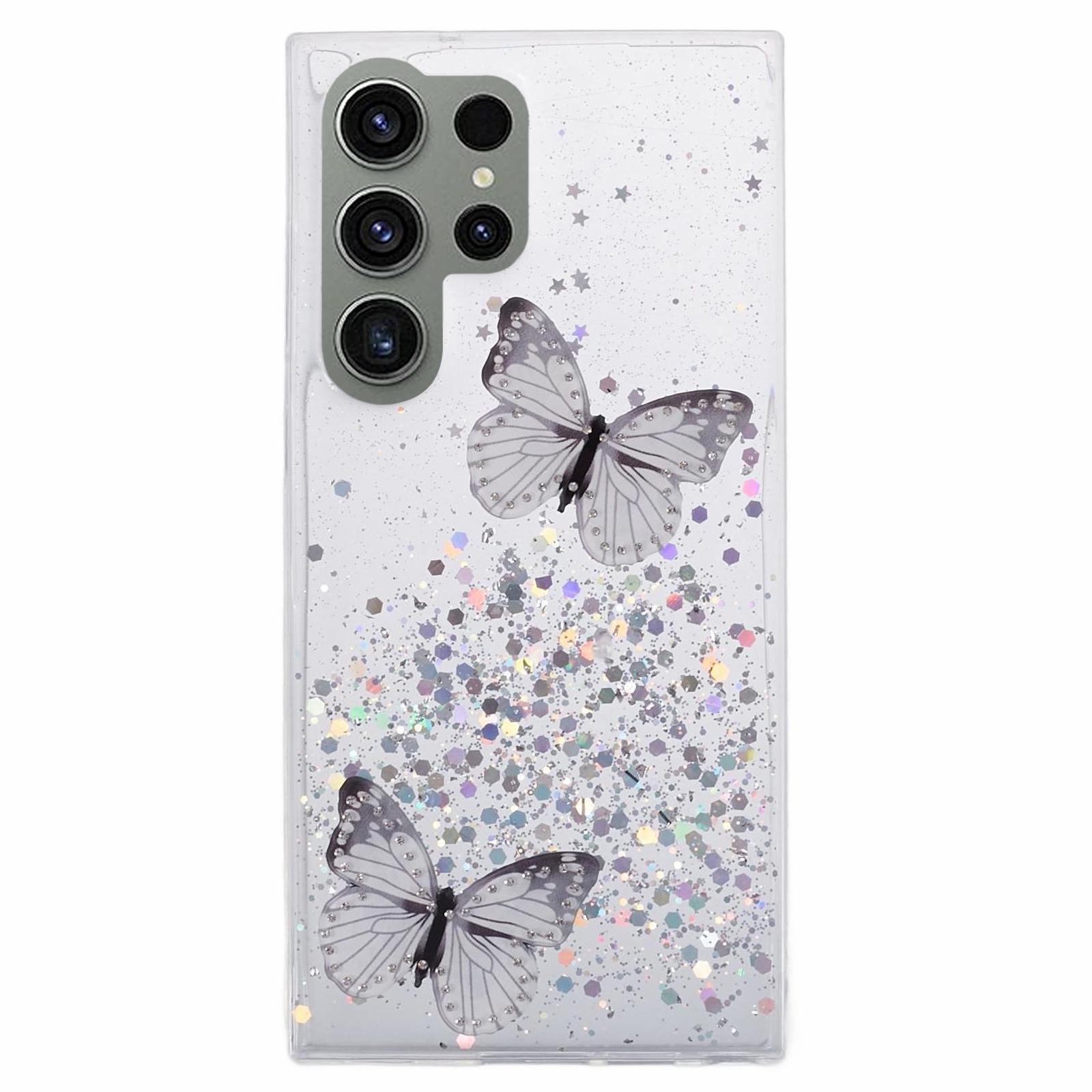 

AW Series For Samsung Galaxy S24 Ultra TPU+PVC Case Sparkle Epoxy Big Rear Lens Hole Phone Back Shell White