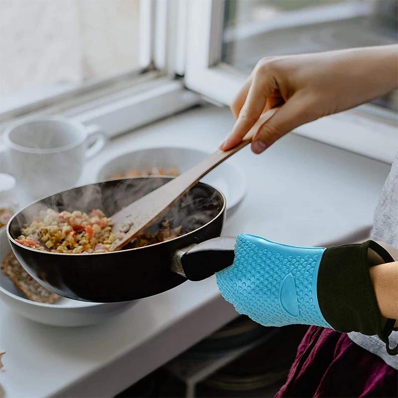 Double Layer Oven Gloves, Heat Resistant Mitts for Cooking Fireplace