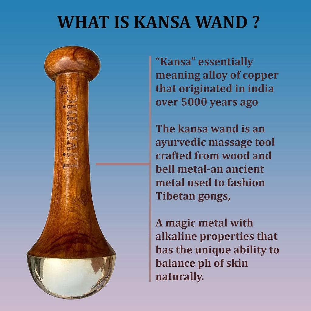 Ayurvedic Kansa Wand Massager for Face, Body & Foot | Kansa Vati Foot Massager with Teak Wooden Handle | for Body Wellness, Detox & Relaxation