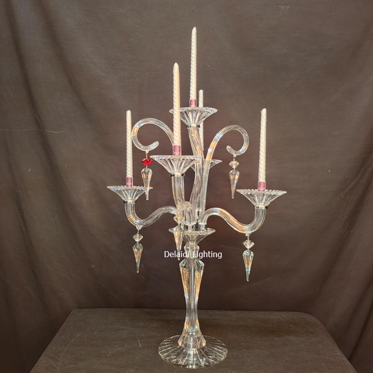Candelabra Centerpieces Wedding Candelabra 5 Crystal Candlesticks Candles Holders (White,Short / Small)