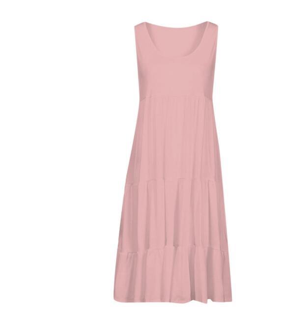 Women's Sleeveless Round Neck Beach Dress - 7 Colors, 8 Sizes, Big Swing Design