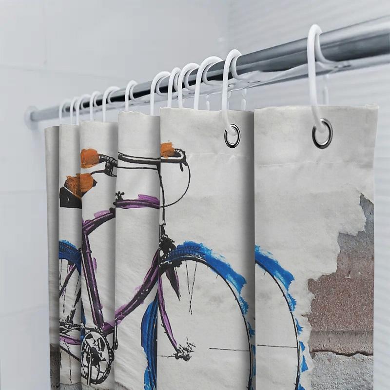Vintage Bicycle Shower Curtain Retro Cycling Wall Art Bathroom Decor Rustic Farmhouse Washable Fabric Liner