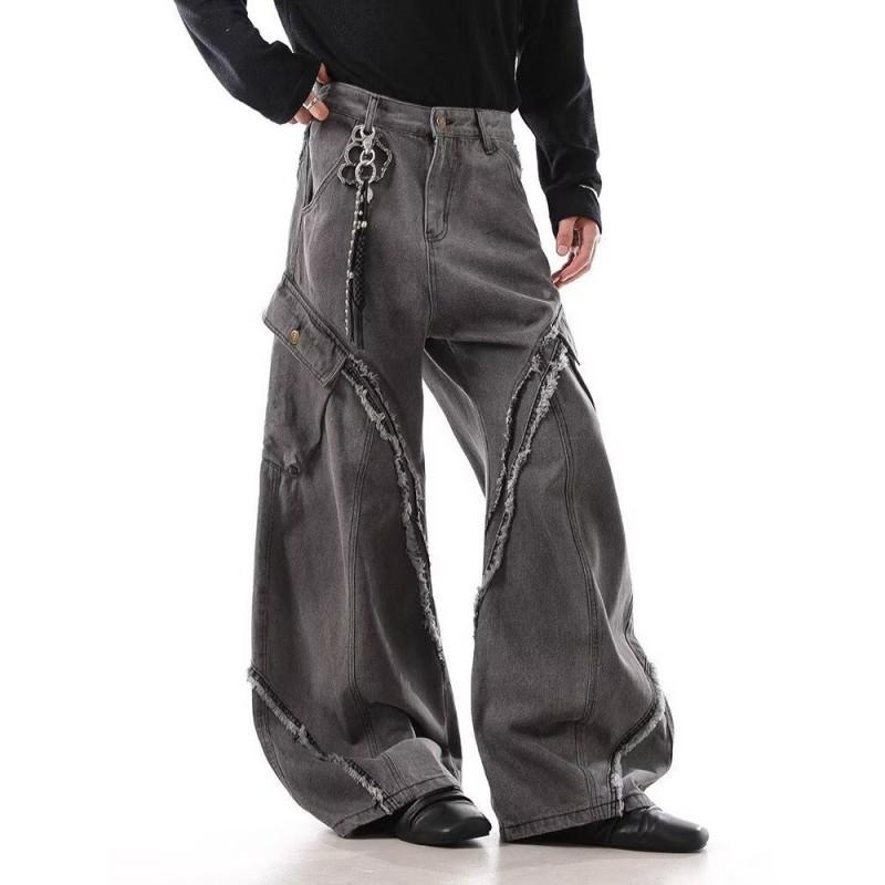 Mens Relaxed Fit Straight Leg Denim Jeans - Washed Vintage Style Cotton Blend Mid-Rise Wide Youth