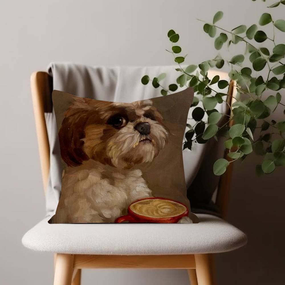 Funny Cute Puppy Eating Pizza Animal Cushion Cover Inches Farmhouse Decor Home Throw Pillow Covers for Couch Decorations