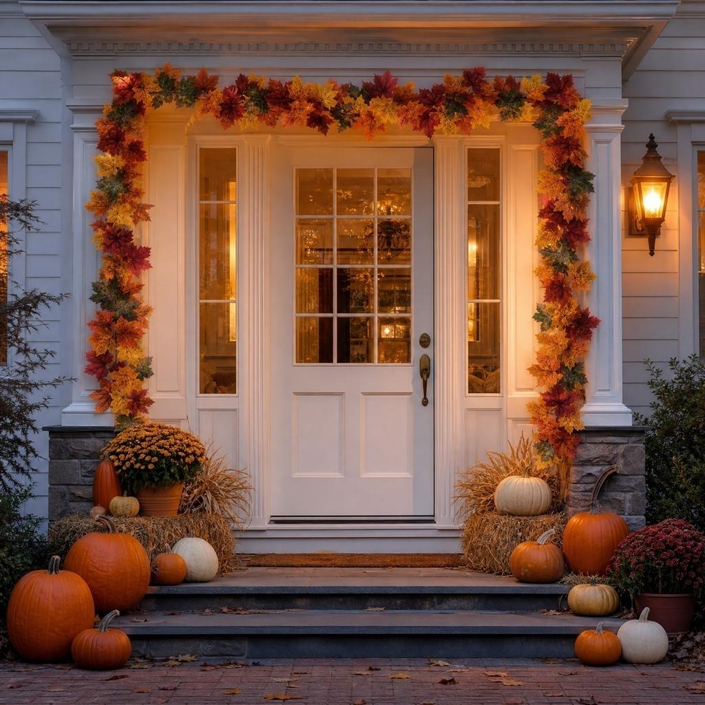 Artificial Autumn Leaf Garland with Realistic Vines and Pumpkin Decorations for Seasonal Home and Event Decoration Indoor and Outdoor Use