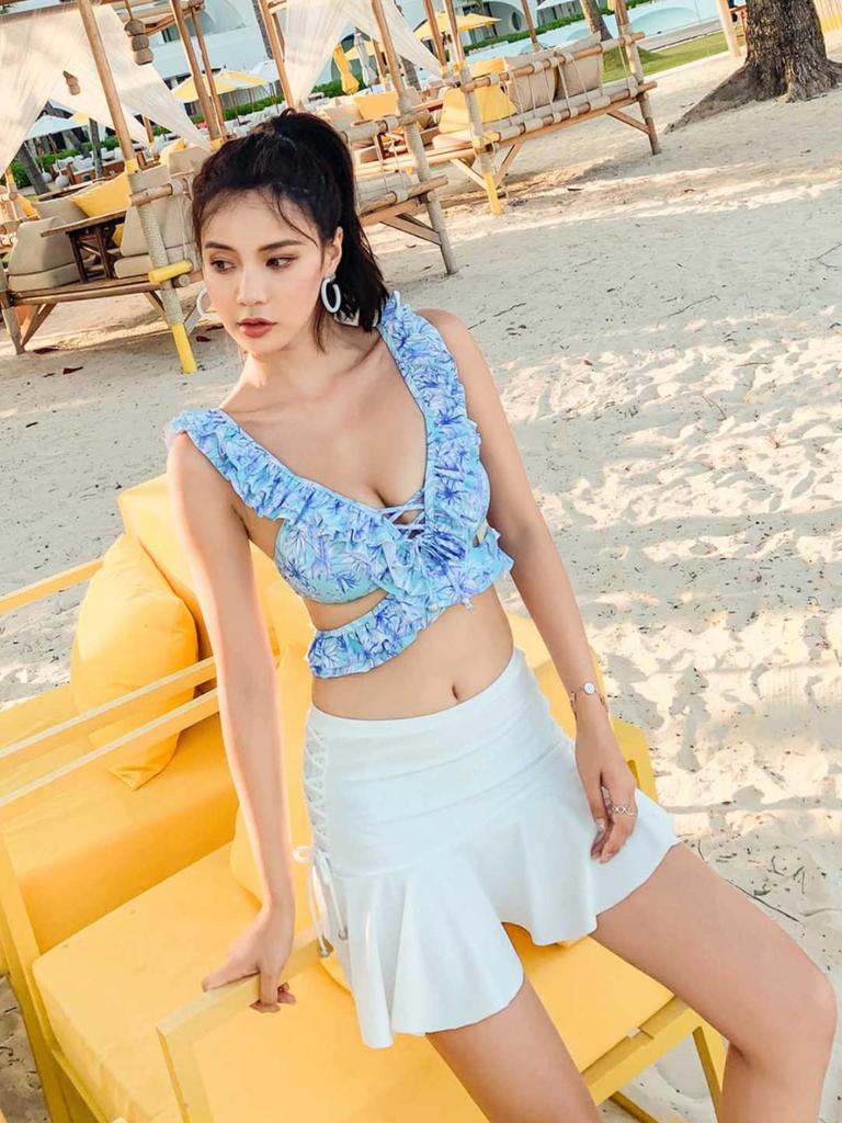 Export Japan Süßes dreiteiliges Badeanzug-Set mit geteiltem Design