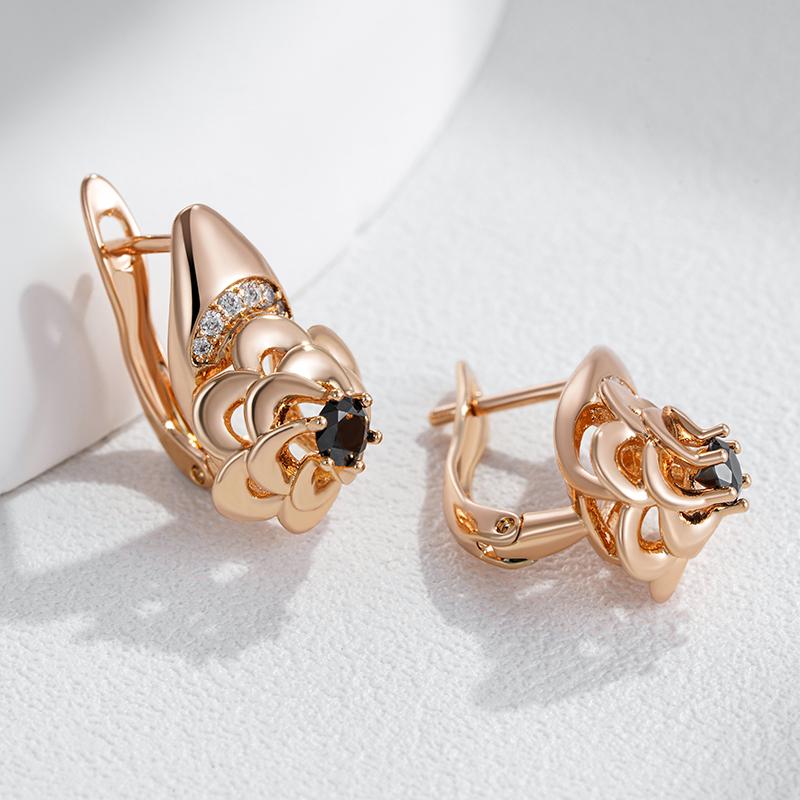 Black Natural Zircon Flower Earrings For Women Trend Creative  Rose Gold Color Vintage Wedding Jewelry Party Gifts